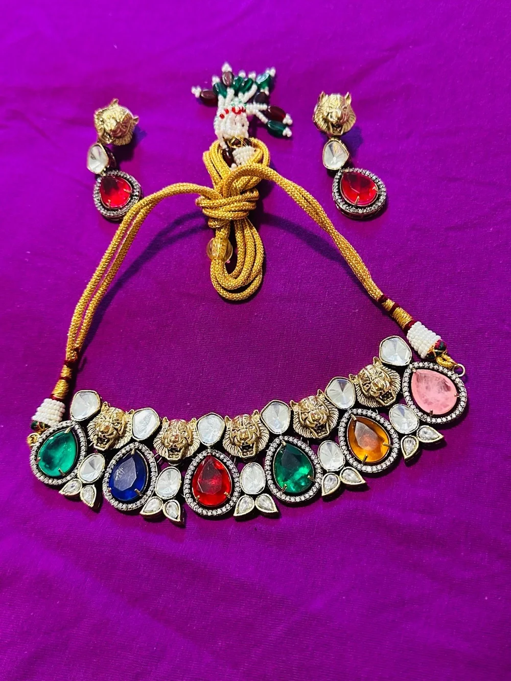 Multicolor Kundan and Moissanite Stone Teardrop Sabyasachi-brand-inspired set